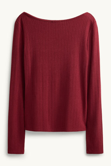 Damen - Langarmshirt - Regular Fit - gerippt - dunkelrot
