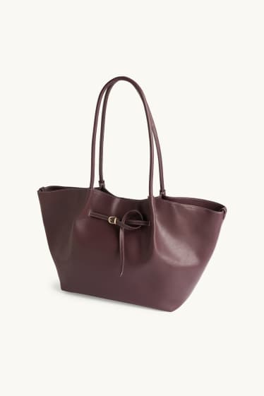 Dámské - Velká kabelka shopper - imitace kůže - bordeaux