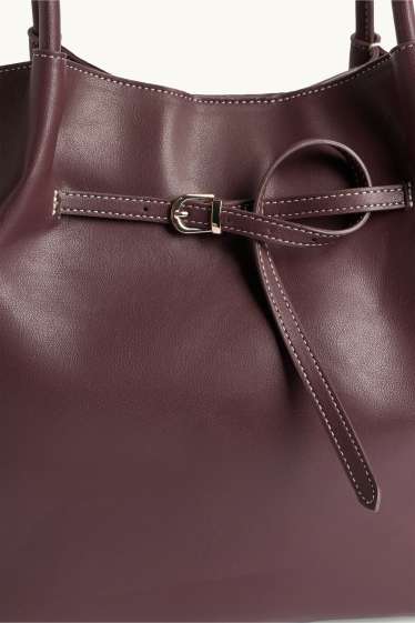 Dámské - Velká kabelka shopper - imitace kůže - bordeaux