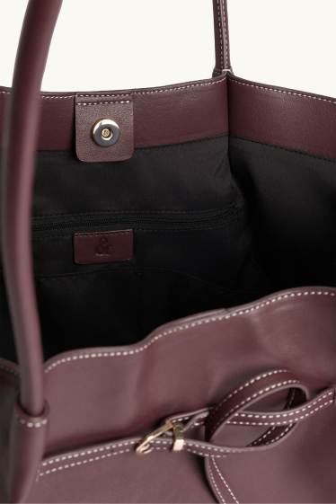 Dámské - Velká kabelka shopper - imitace kůže - bordeaux