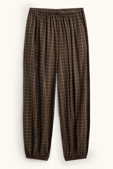 Dona - Pantalons orientals - mid waist - barrel leg - de quadres - marró/beix
