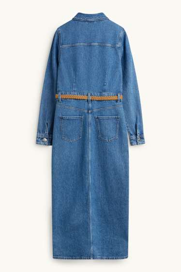 Damen - Jeans-Blusenkleid mit Gürtel - jeansblau