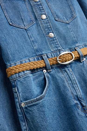 Damen - Jeans-Blusenkleid mit Gürtel - jeansblau