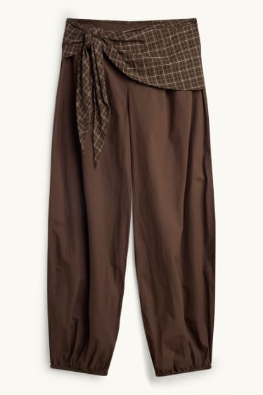 Dona - Pantalons orientals - mid waist - camal Balloon - estil 2 en 1 - marró