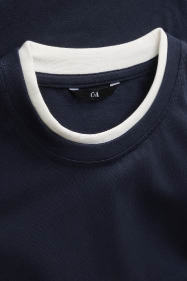 Herren - T-Shirt - Relaxed Fit - 2-in-1-Look - dunkelblau / weiß