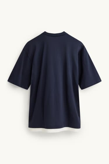 Herren - T-Shirt - Relaxed Fit - 2-in-1-Look - dunkelblau / weiß