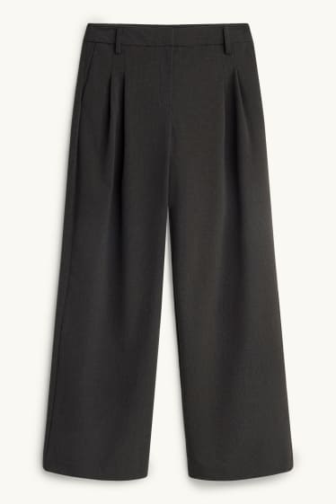 Donna - Pantaloni di stoffa - vita alta - gamba ampia - tessuto tramato - grigio scuro