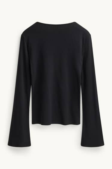 Damen - Langarmshirt - Slim Fit - gerippt - schwarz