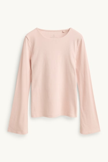 Dames - Longsleeve - slim fit - geribd - lichtrose