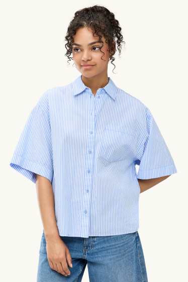 Dona - Camisa brusa - de ratlles - blau clar