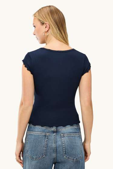 Women - T-shirt - slim fit - ribbed - dark blue
