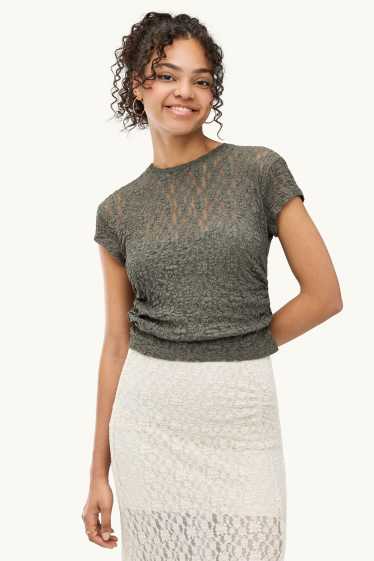 Dames - T-shirt - slim fit - mesh - kaki