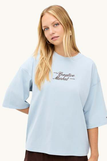 Damen - T-Shirt - Oversized - hellblau
