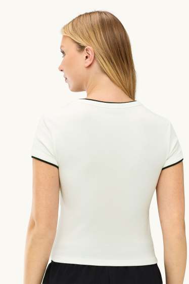 Dámské - Tričko - slim fit - vzhled 2 v 1 - krémově bílá
