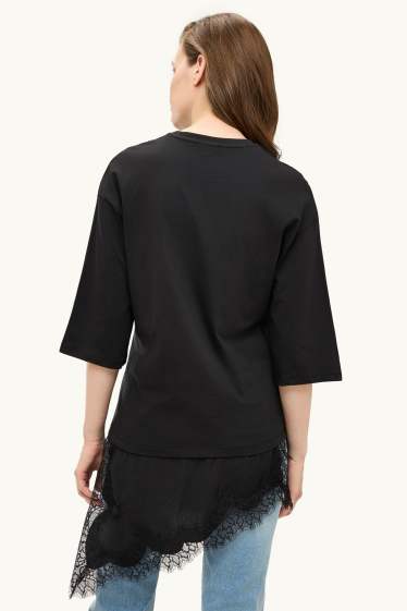 Damen - T-Shirt - Regular Fit - 2-in-1-Look - schwarz