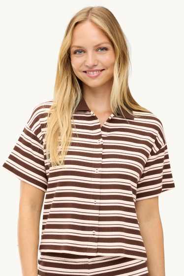 Dona - Polo - slim fit - de ratlles - acanalat - marró / blanc trencat