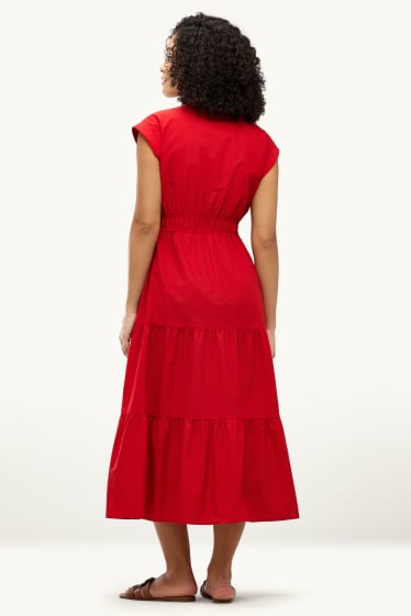 Damen - Fit & Flare Kleid mit V-Ausschnitt - rot
