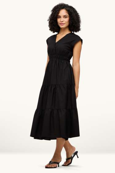 Dames - Fit & flare-jurk, met V-hals - zwart