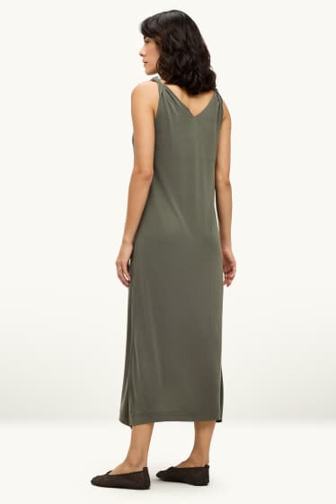 Damen - Kleid mit V-Ausschnitt - Straight Fit - khaki