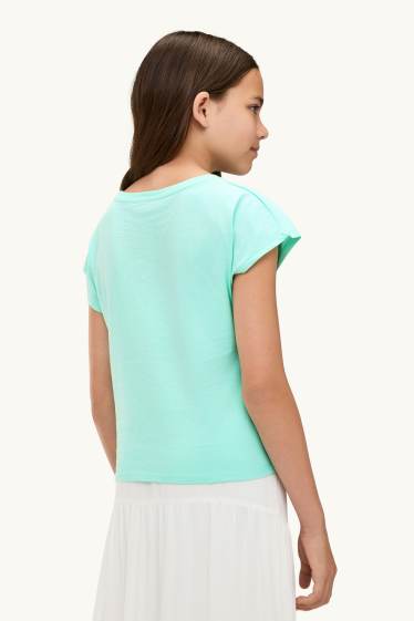 Kinder Mädchen - Beach Party - Kurzarmshirt mit Knotendetail - türkis