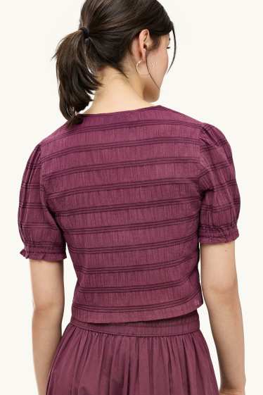 Damen - Crop Bluse - gesmokt - lila