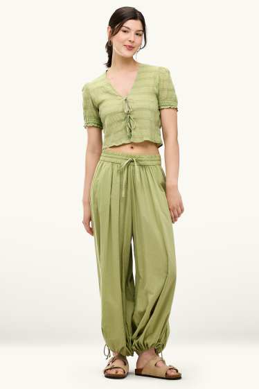 Donna - Pantaloni harem - vita media - balloon leg - verde