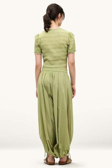 Donna - Pantaloni harem - vita media - balloon leg - verde