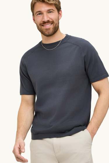 Uomo - Maglione - a maniche corte - tessuto tramato - grigio scuro