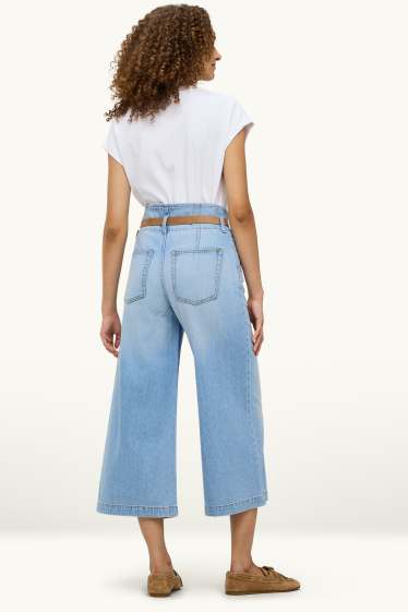Dámské - Džíny culotte s páskem - high waist - džíny - modré