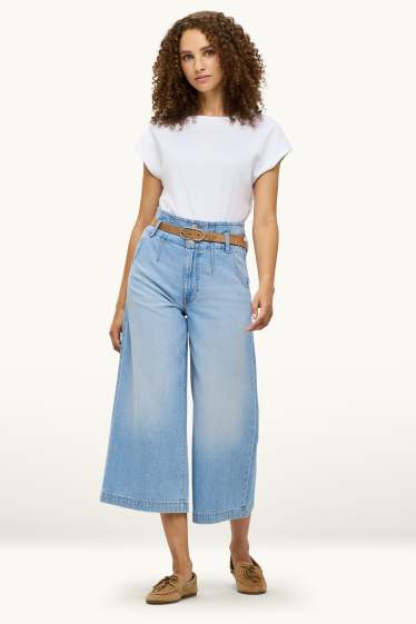 Dámské - Džíny culotte s páskem - high waist - džíny - modré