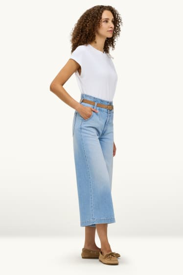 Dámské - Džíny culotte s páskem - high waist - džíny - modré