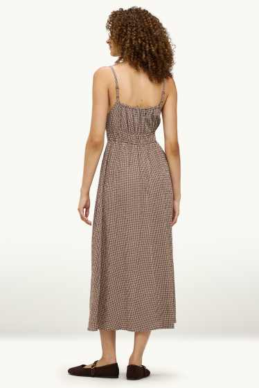 Damen - Empirekleid - kariert - hellbraun