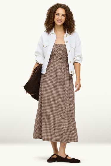 Damen - Empirekleid - kariert - hellbraun