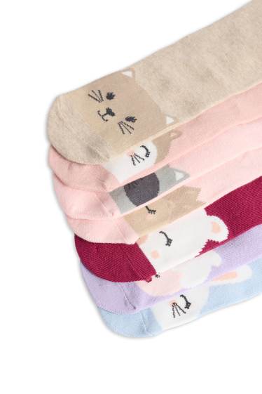 Enfants filles - Lot de 7 paires - animaux - chaussettes à motif - rose / beige