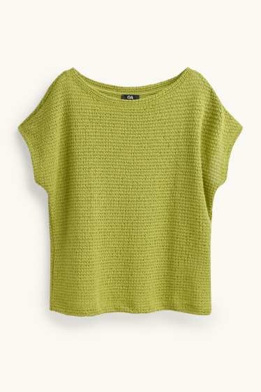 Donna - T-shirt in maglia - relaxed fit - tessuto tramato - verde chiaro