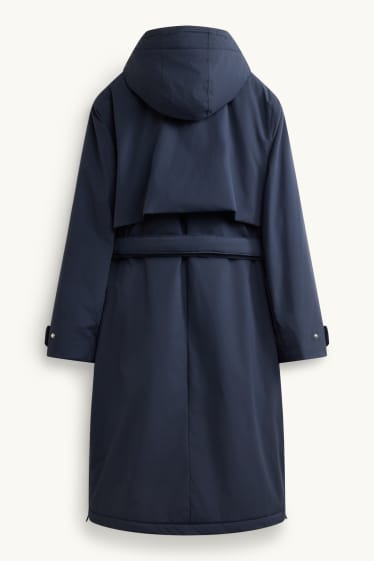 Dames - Sporttrenchcoat met capucon en ceintuur - gevoerd - donkerblauw