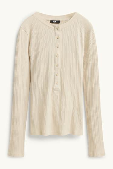Women - Henley T-shirt - slim fit - ribbed - light beige