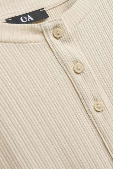 Women - Henley T-shirt - slim fit - ribbed - light beige