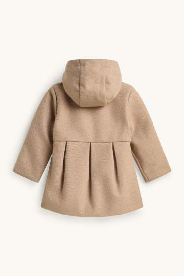 Children Girls - Set - coat with hood and teddy fur scarf - 2 piece - sand-coloured