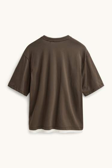 Herren - T-Shirt - Relaxed Fit - 2-in-1-Look - dunkelbraun