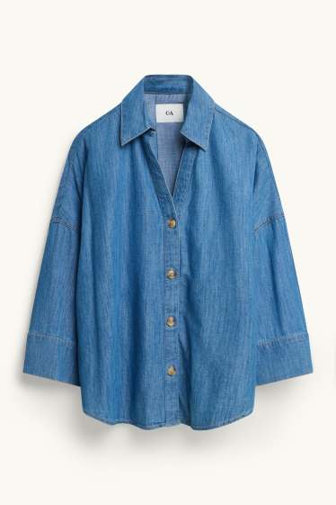 Femei - Bluză din denim cu decolteu în V - denim-albastru