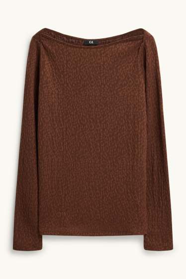 Dona - Samarreta de màniga llarga - regular fit - texturada - estampat de lleopard - marró fosc