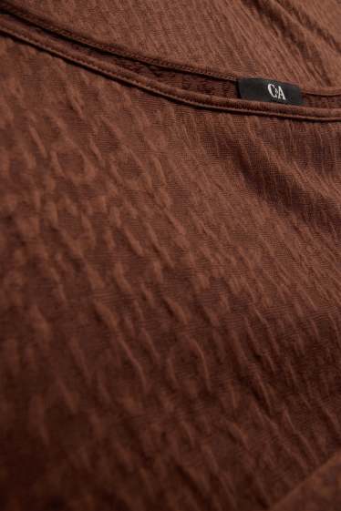 Dona - Samarreta de màniga llarga - regular fit - texturada - estampat de lleopard - marró fosc