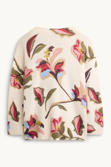 Donna - Maglione - a fiori - bianco crema