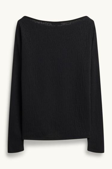 Damen - Langarmshirt - Regular Fit - strukturiert - Leo-Print - schwarz