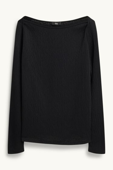 Damen - Langarmshirt - Regular Fit - strukturiert - Leo-Print - schwarz
