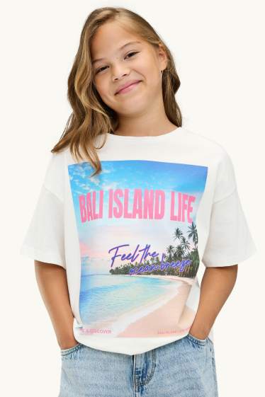 Kinder Mädchen - Strand - Kurzarmshirt - weiss