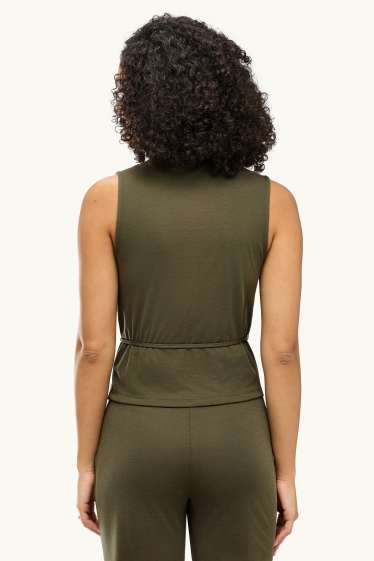 Femmes - Top croisé à col V - vert foncé