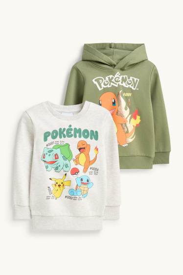 Bambini - Confezione da 2 - Pokémon - felpa con cappuccio e maglia girocollo - verde / grigio