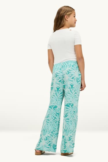 Children Girls - Cloth trousers - palazzo - patterned - turquoise